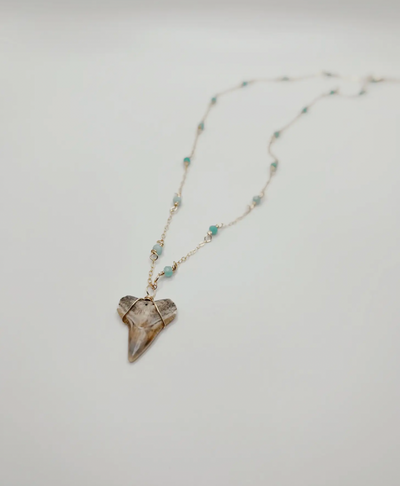 Dainty Coastal Shark Tooth Necklace with Gemstone Chain