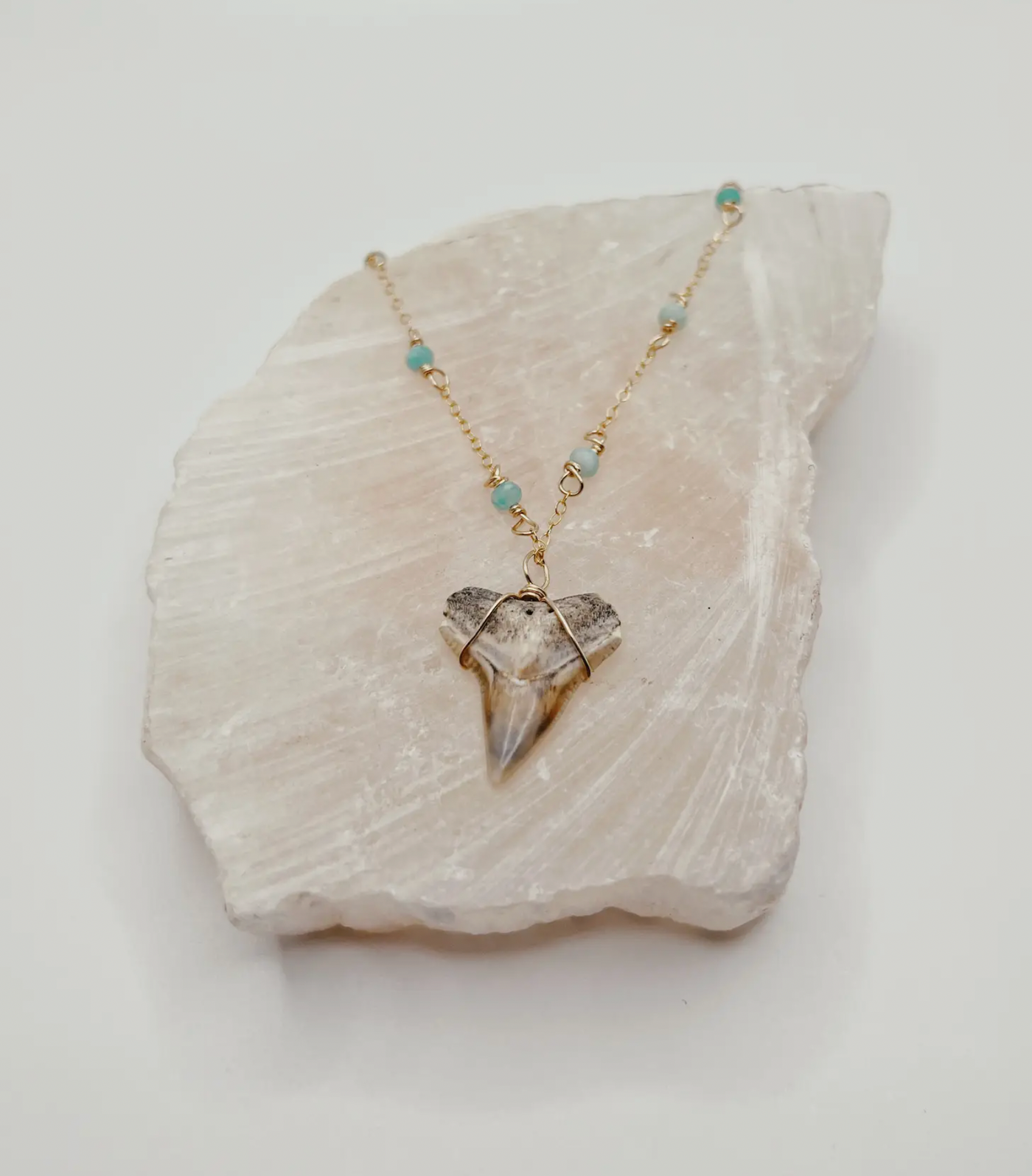 Dainty Coastal Shark Tooth Necklace with Gemstone Chain