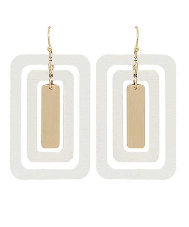 Triple Rectangle Metal Accent Earrings