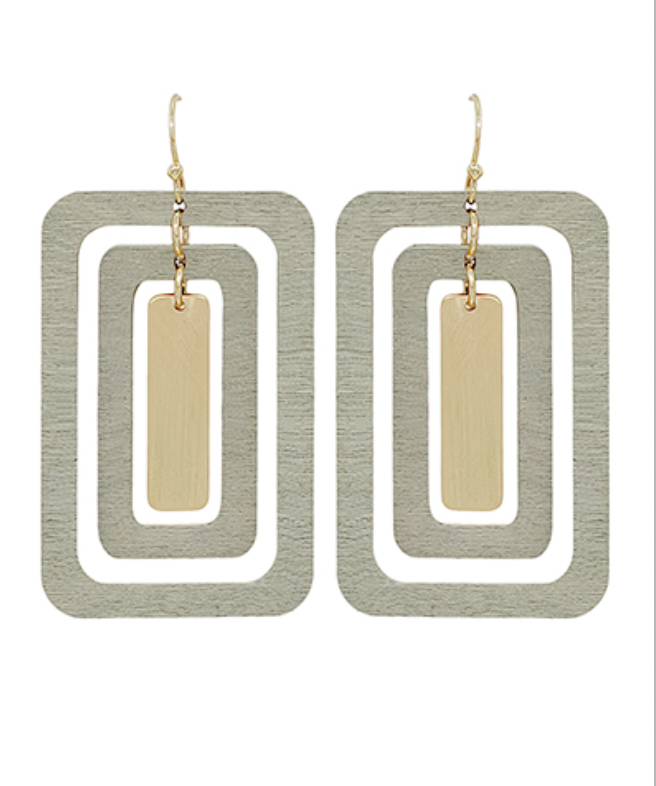 Triple Rectangle Metal Accent Earrings