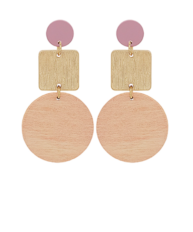 Wood Round 3 Drop Earrings