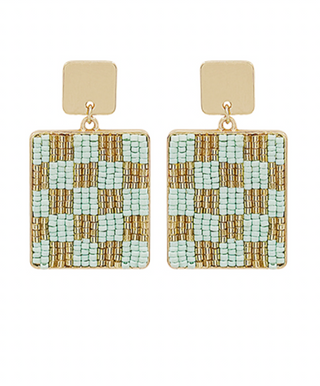 Puzzle Seed Bead Rectangle Earrings