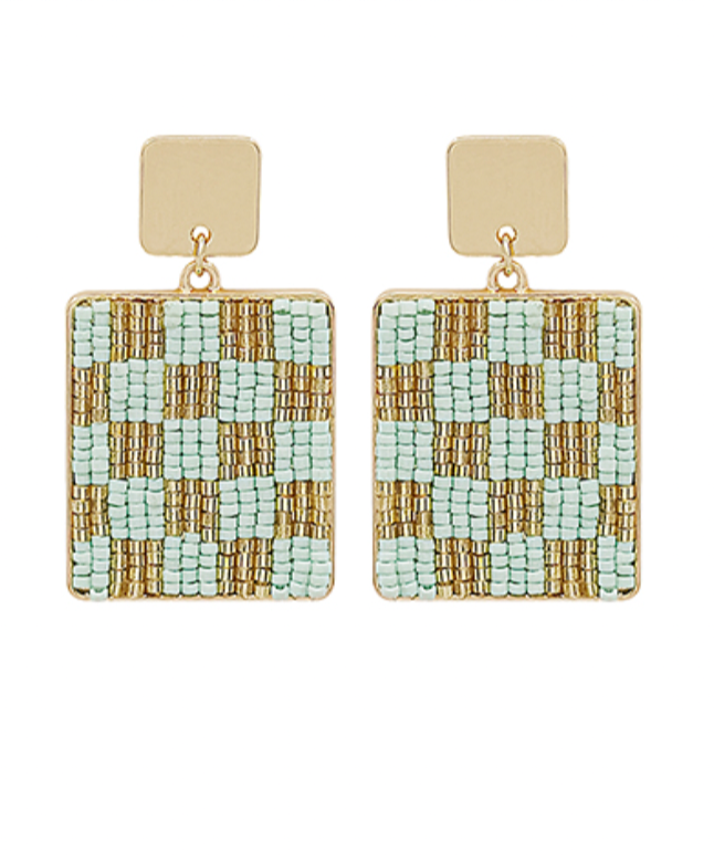 Puzzle Seed Bead Rectangle Earrings