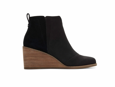 Toms Clare Black Leather Wedge Boot