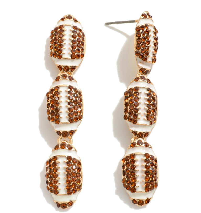 Waterfall Rhinestone Studded Football Earrings