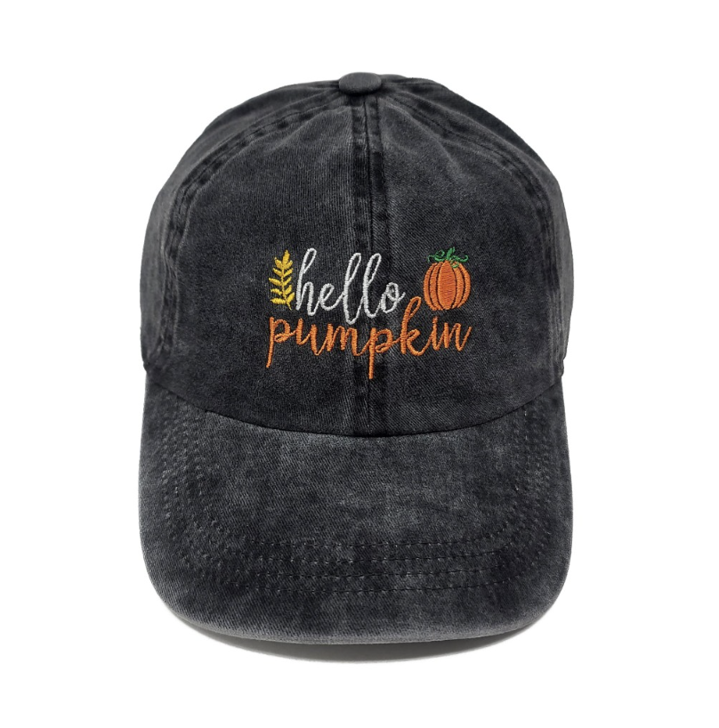 Hello Pumpkin Embroidered Baseball Cap