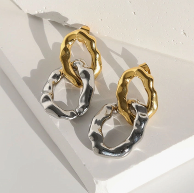 Interlocking Hammered Gold & Silver Earrings