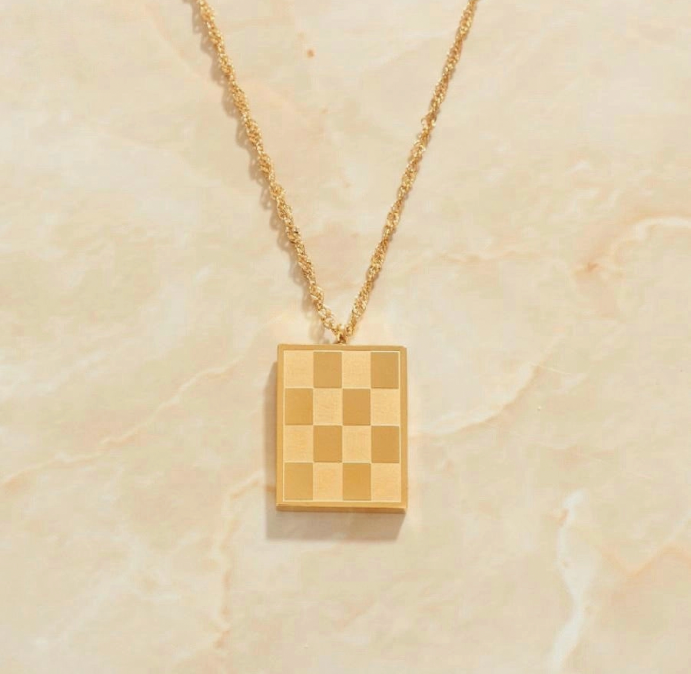 Checkerboard Gold Pendant Necklace