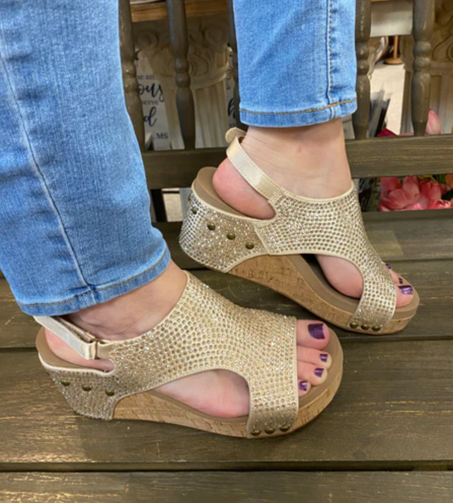 Corky's Carley Champagne Crystal Wedges