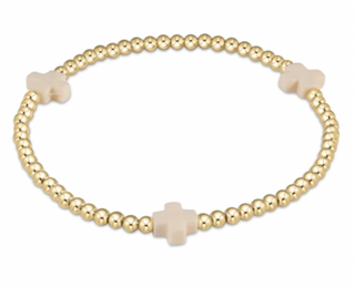 ENewton Colored Signature Cross Pattern 3mm Gold Bead Bracelet
