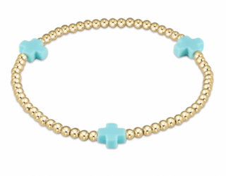 ENewton Colored Signature Cross Pattern 3mm Gold Bead Bracelet