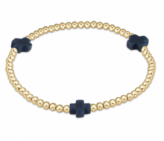 ENewton Colored Signature Cross Pattern 3mm Gold Bead Bracelet