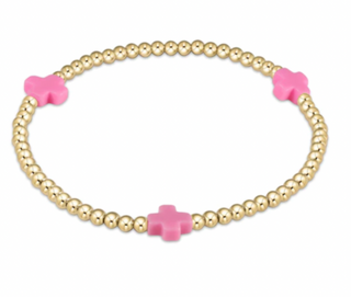 ENewton Colored Signature Cross Pattern 3mm Gold Bead Bracelet