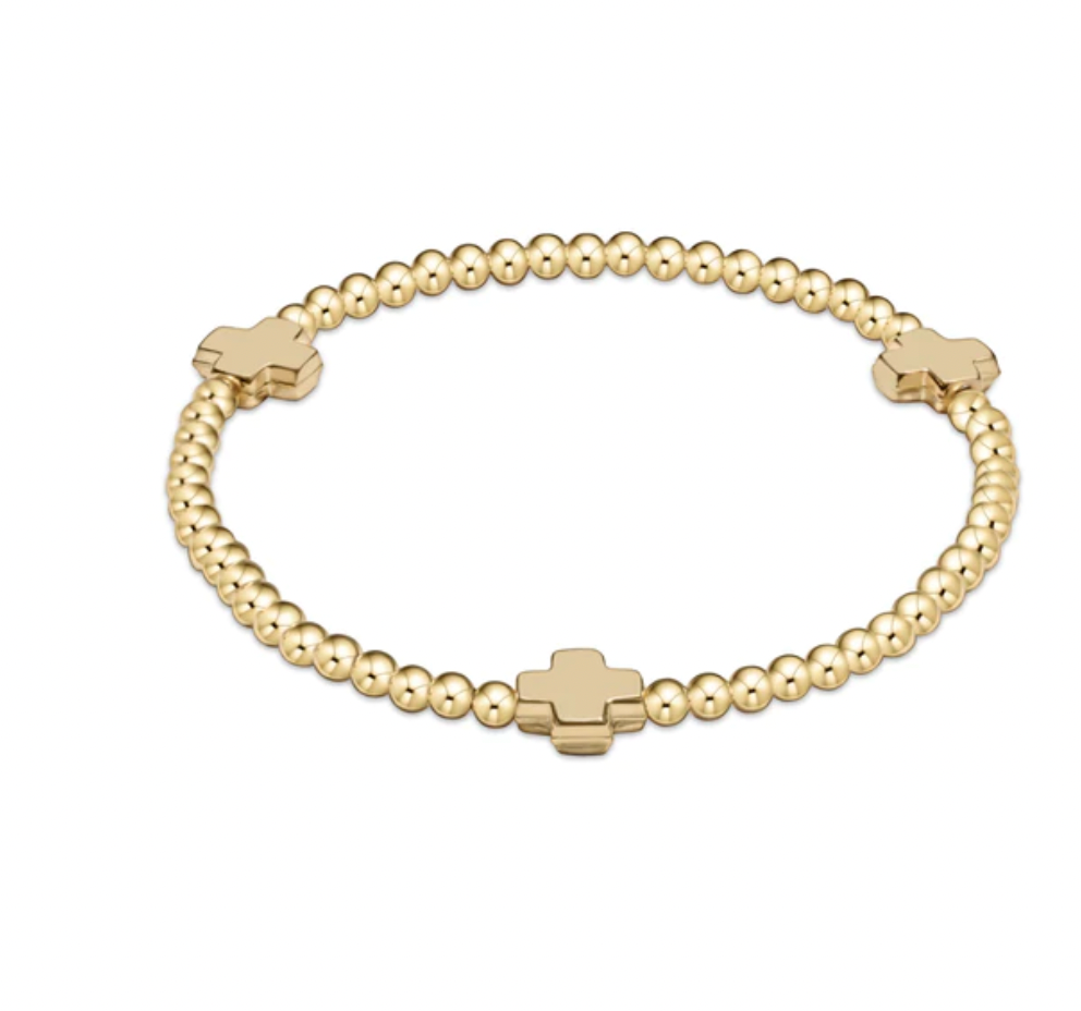 ENewton Signature Cross Pattern 3mm Bead Bracelet Gold