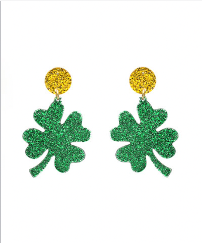 St. Patricks Day Glitter Clover Earrings