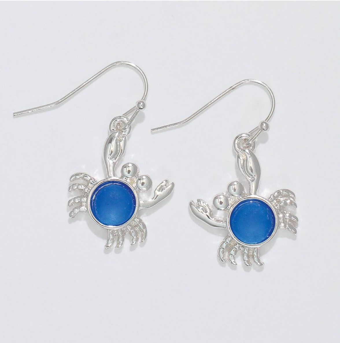 Periwinkle Silver Crab Navy Inlay Earrings