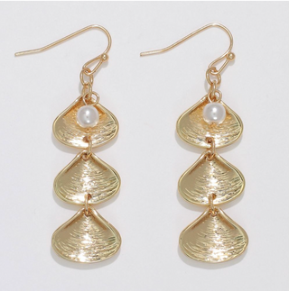 Periwinkle gold shell dangle with pearl earrings