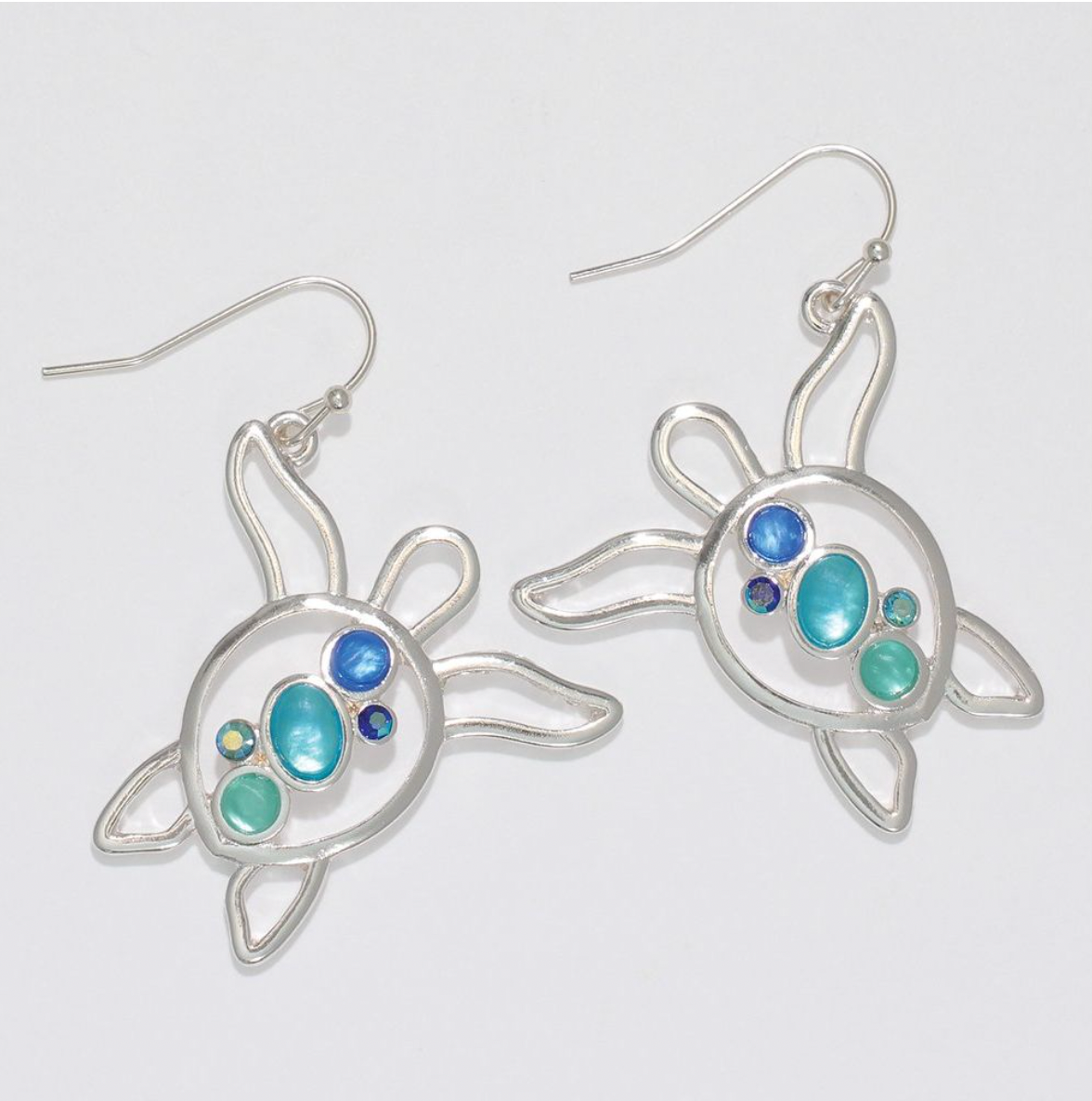 Periwinkle Turtle W Blue Gem Earrings