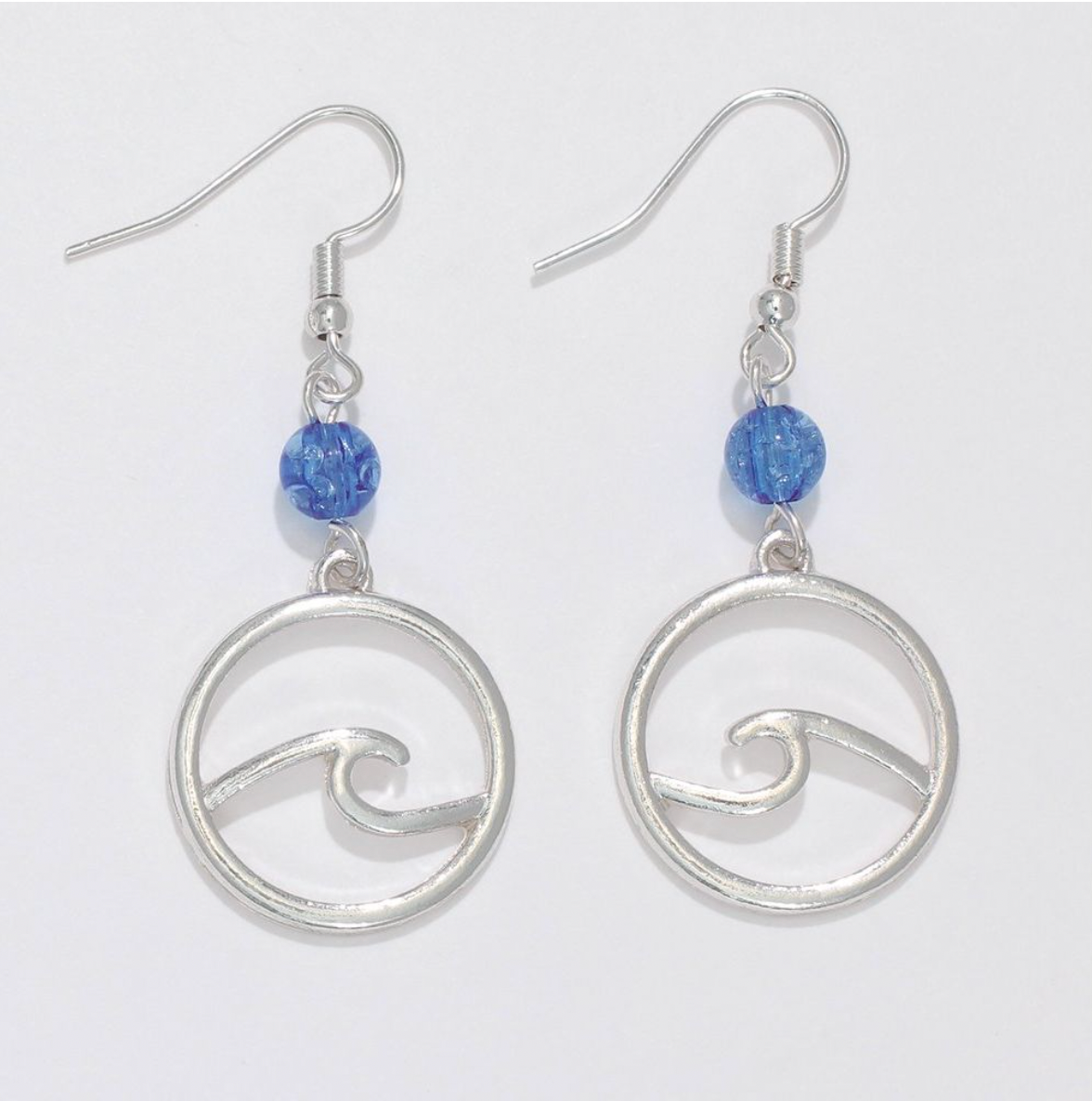 Periwinkle Silver Wave W Bead Earrings