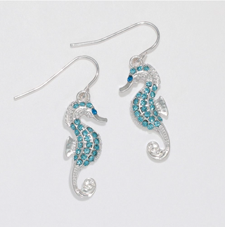 Periwinkle Seahorse w Aqua Crystal Earrings