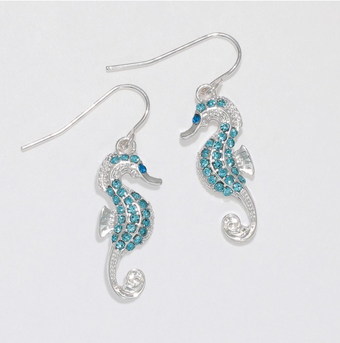 Periwinkle Seahorse w Aqua Crystal Earrings