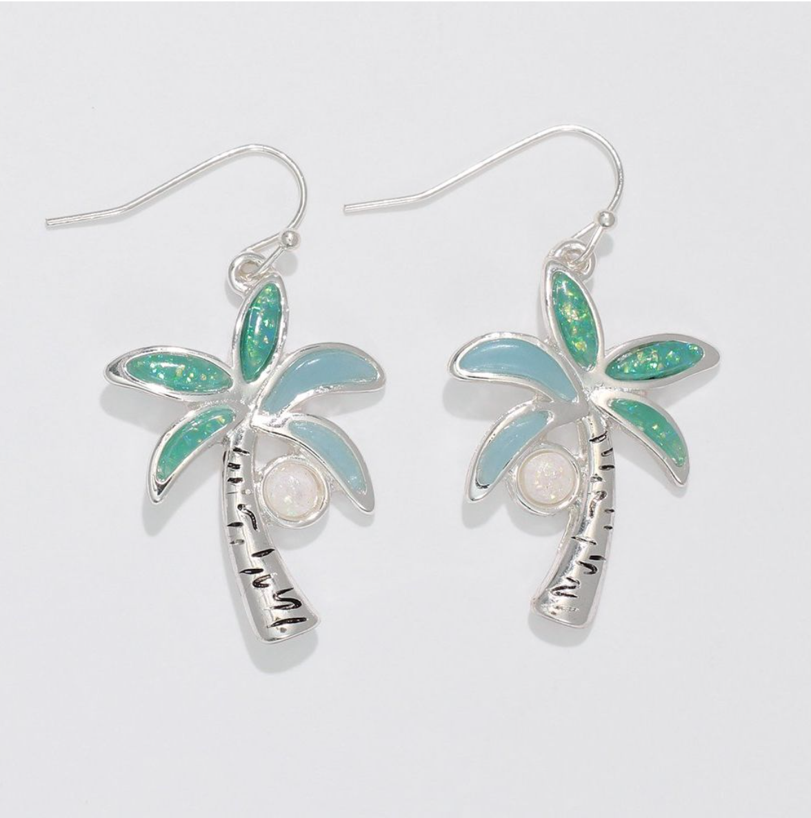 Periwinkle Aqua Palm Tree Earrings