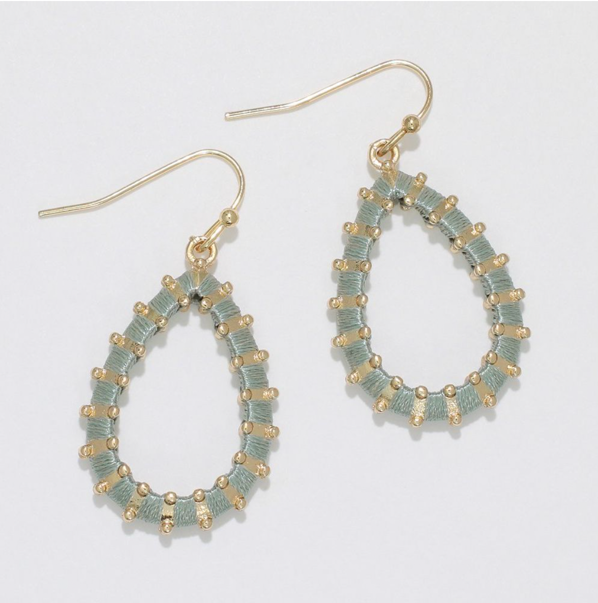 Periwinkle Gold Drop w Sage Thread Earrings