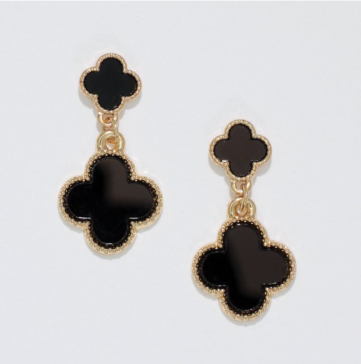 Periwinkle Black Double Clover Drop Earrings