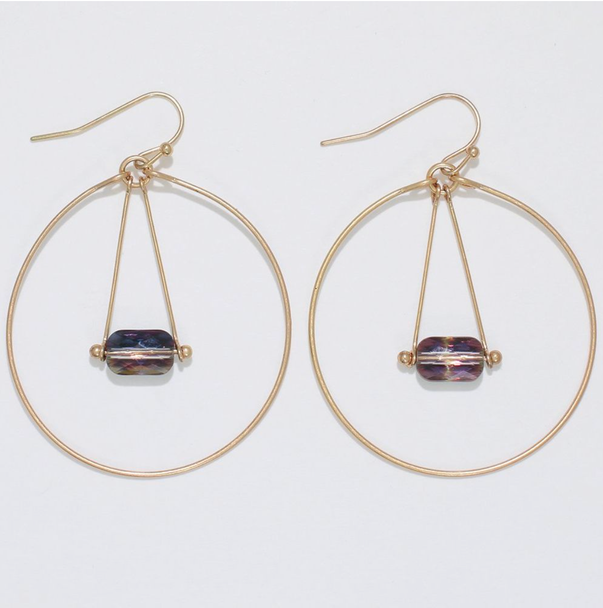 Periwinkle Gold Wire Hoops w Crystal Earrings