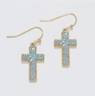 Periwinkle Cross w Blue Druzy Earrings