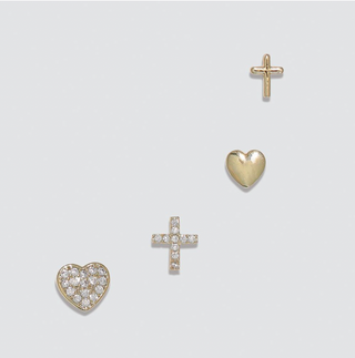 Periwinkle Cross And Heart Stud Earrings