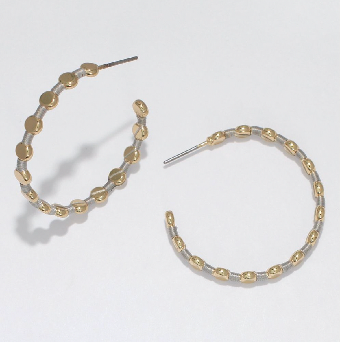 Periwinkle Gold Hoop With Grey Thread Earrings