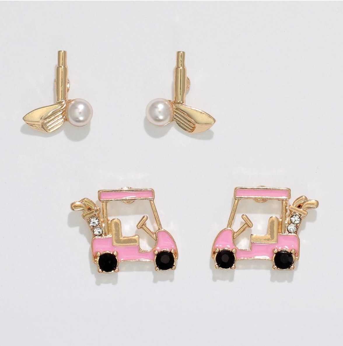 Periwinkle Golf Cart + Club Duo Earrings