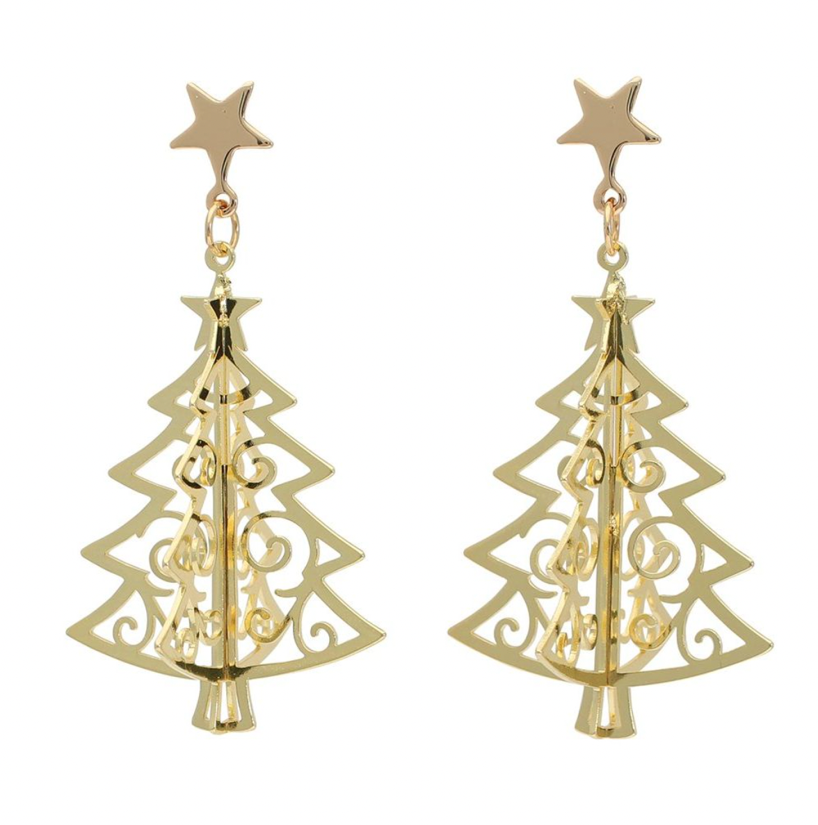 Periwinkle 3D Gold Christmas Tree Earrings