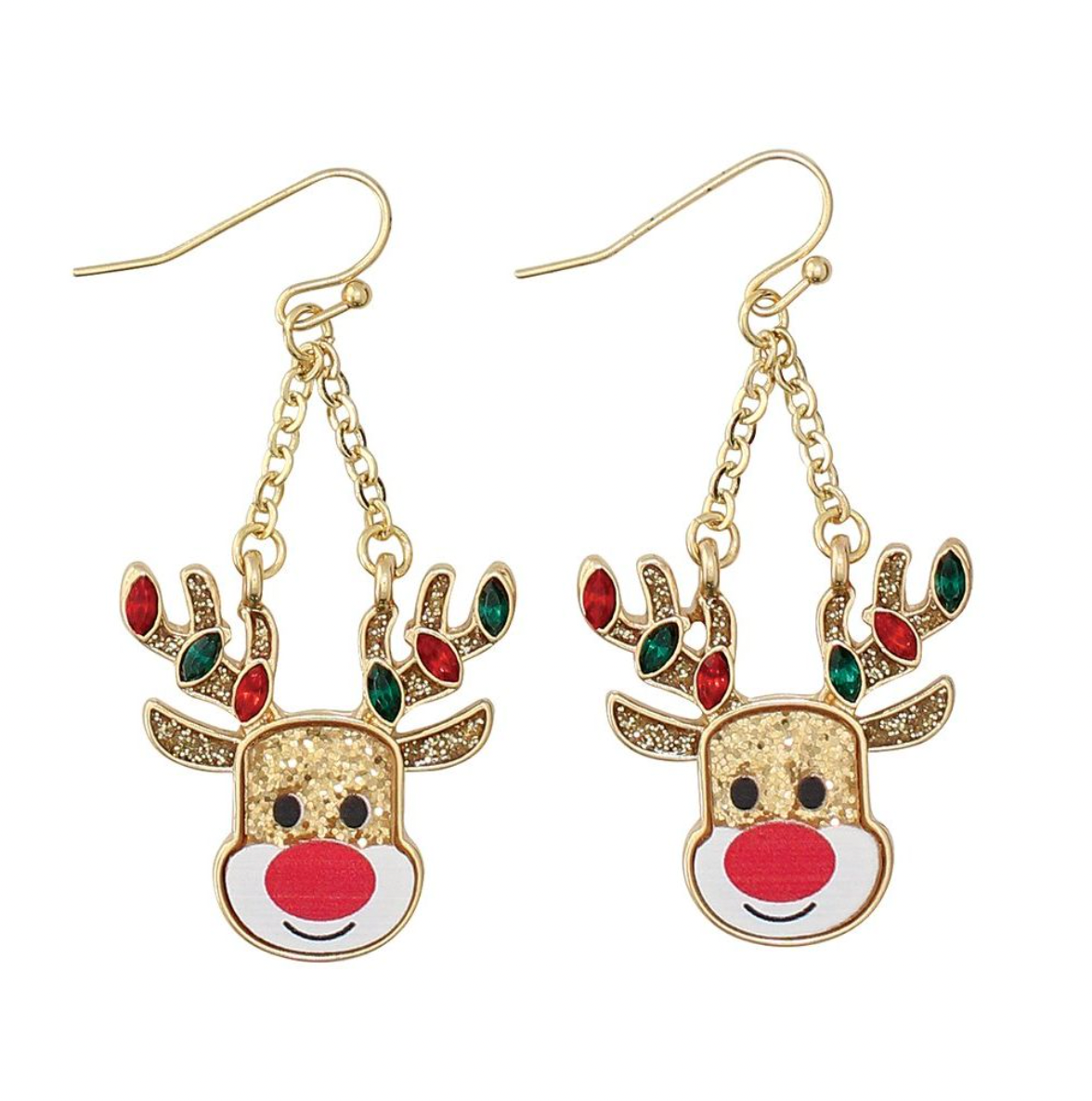 Periwinkle Rudolph w Glitter Earrings