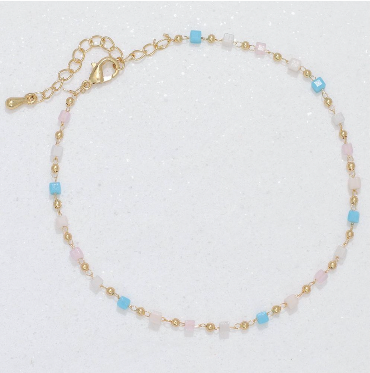 Periwinkle Turquoise and Blush Anklet