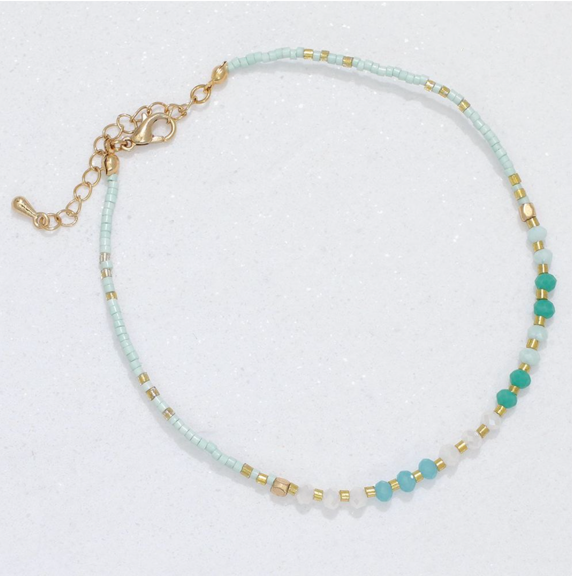 Periwinkle Mint Beaded Anklet