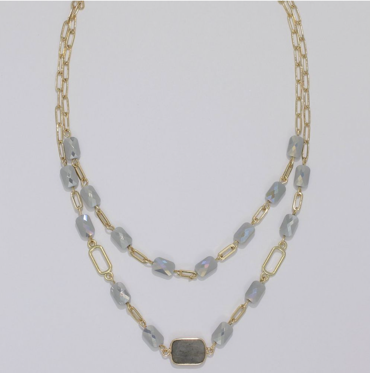 Periwinkle Gray Glass Beaded Necklace