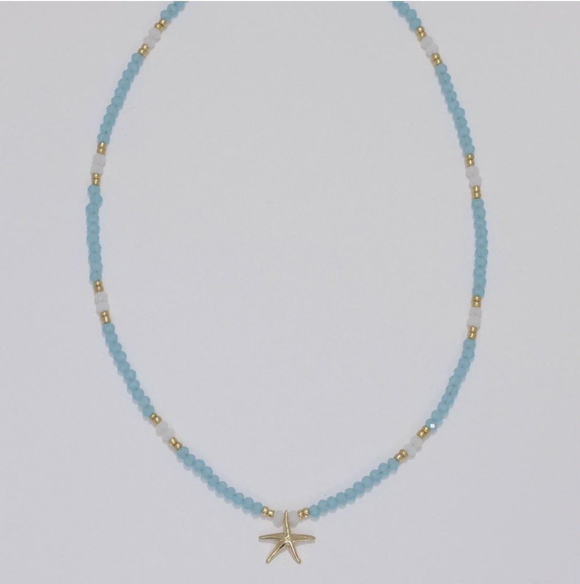 Periwinkle Starfish w Aqua Bead Necklace