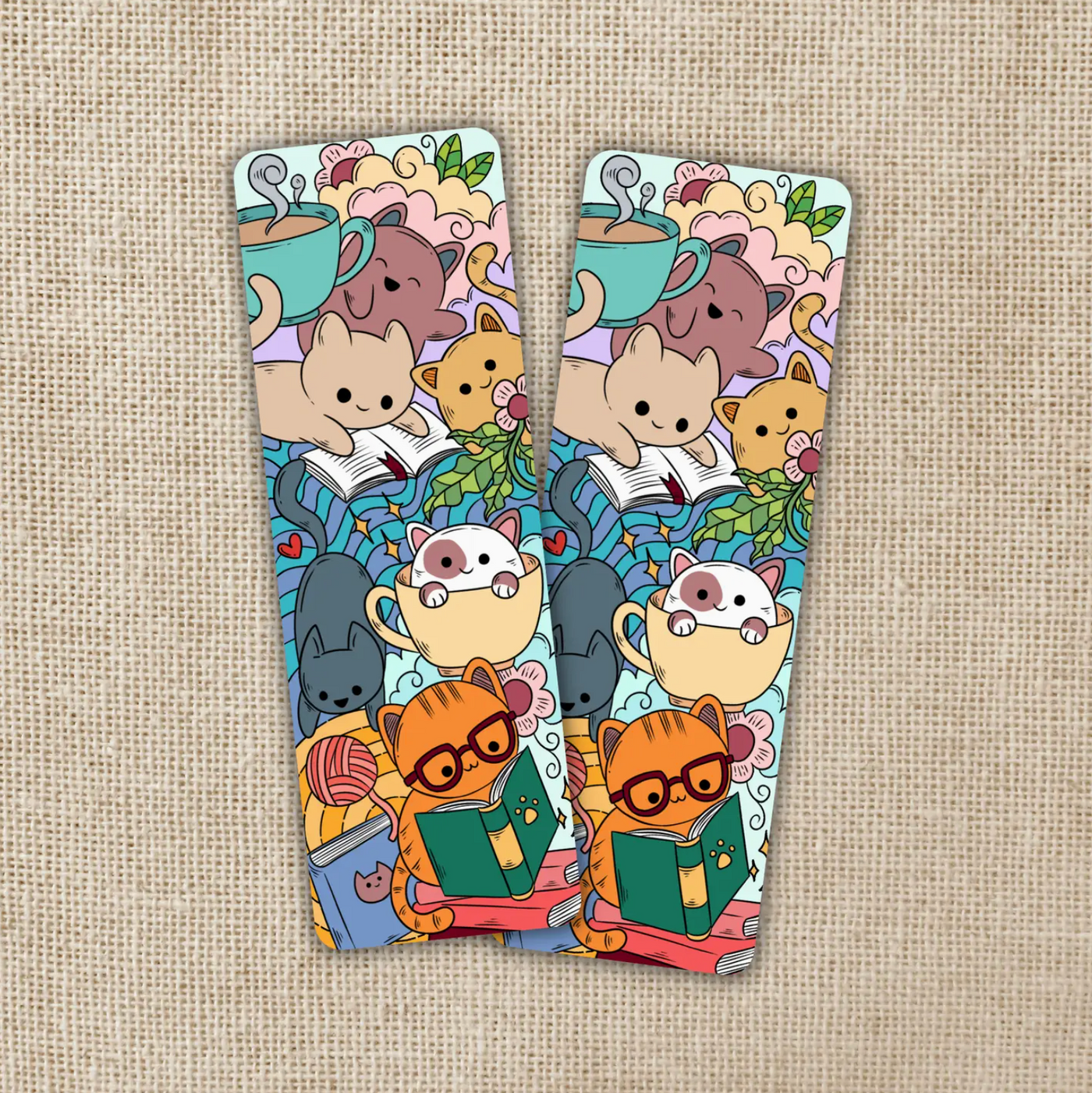 Reading Cat Pile Bookmark