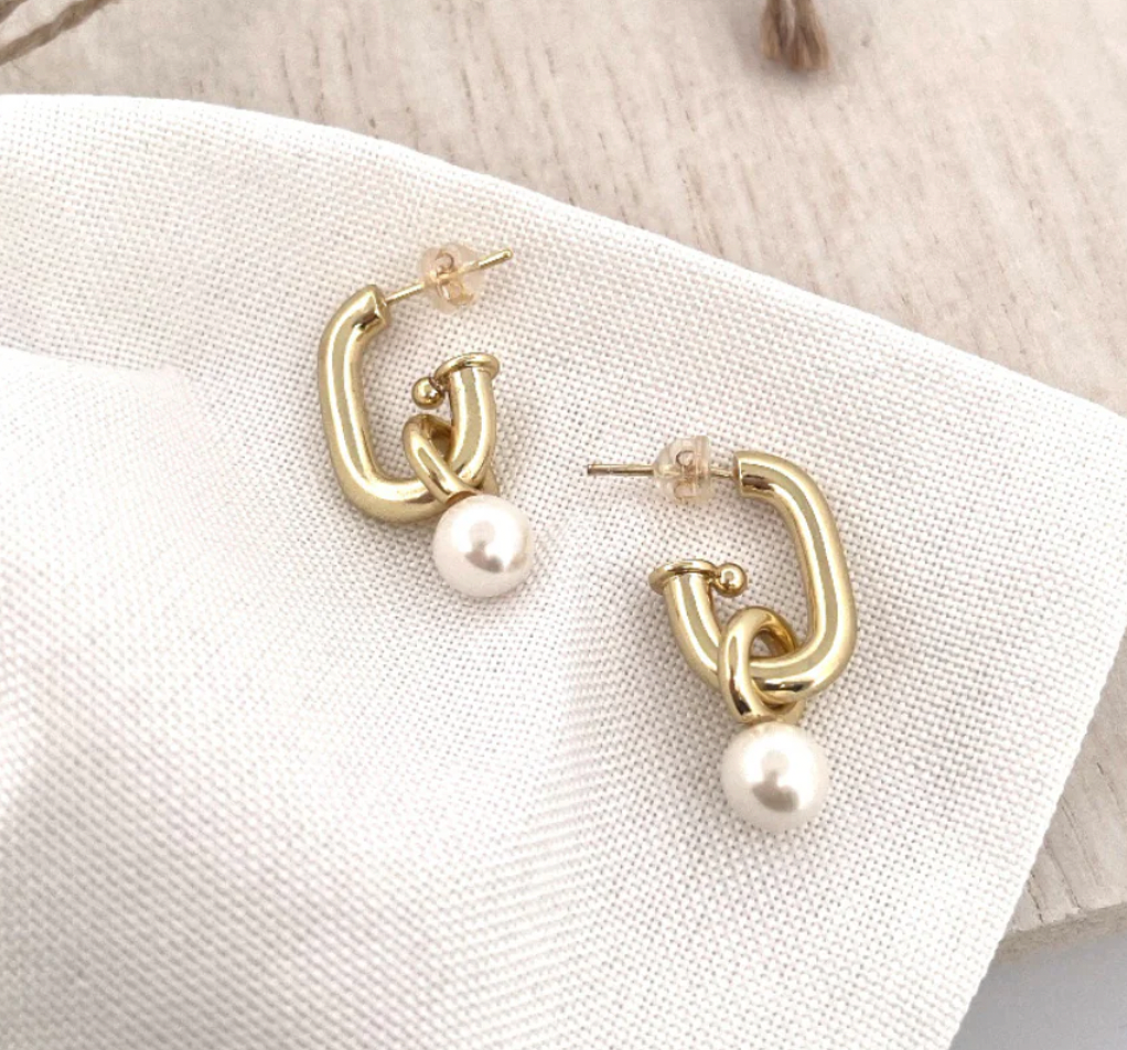 Post Hoop Pearl Charm Earring