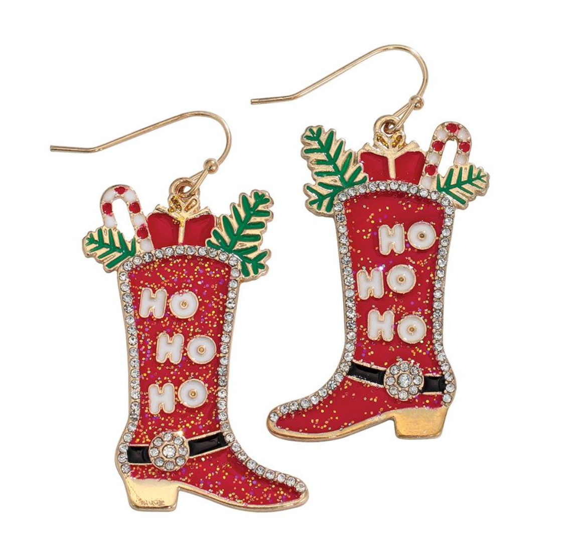 Periwinkle Ho Ho Ho Santa Boots Earrings