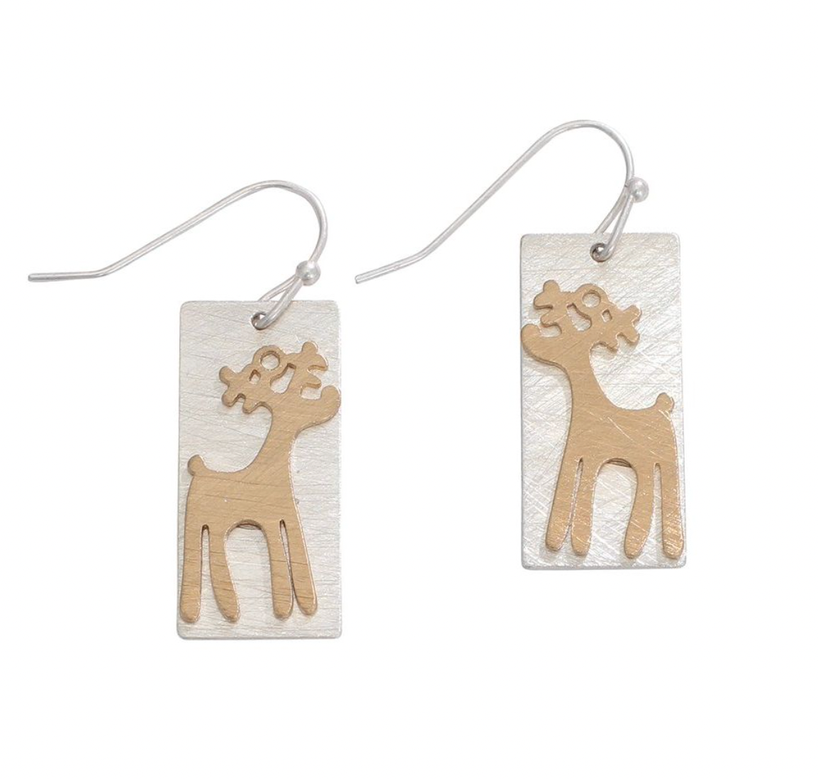 Periwinkle 2-Tone Reindeer Rectangle Earrings