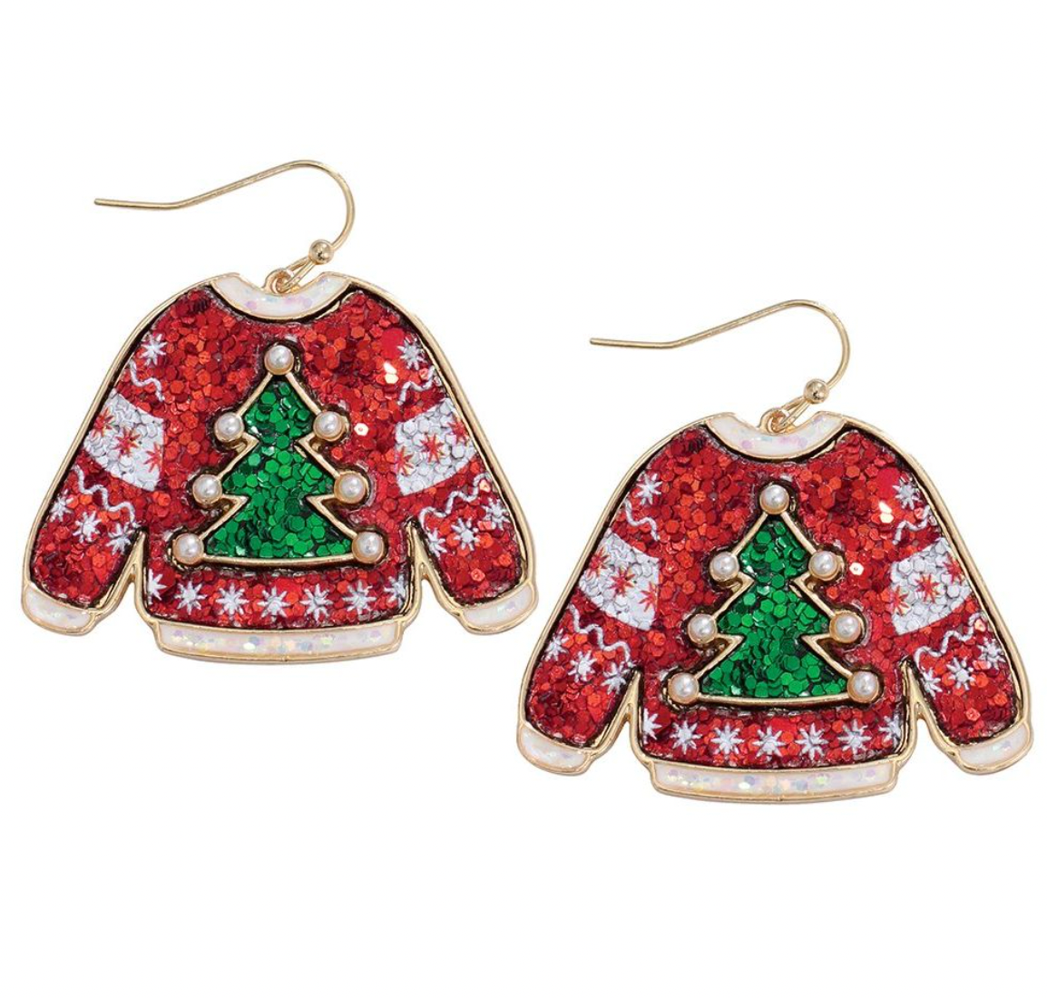 Periwinkle Holiday Sweaters W Trees Earrings