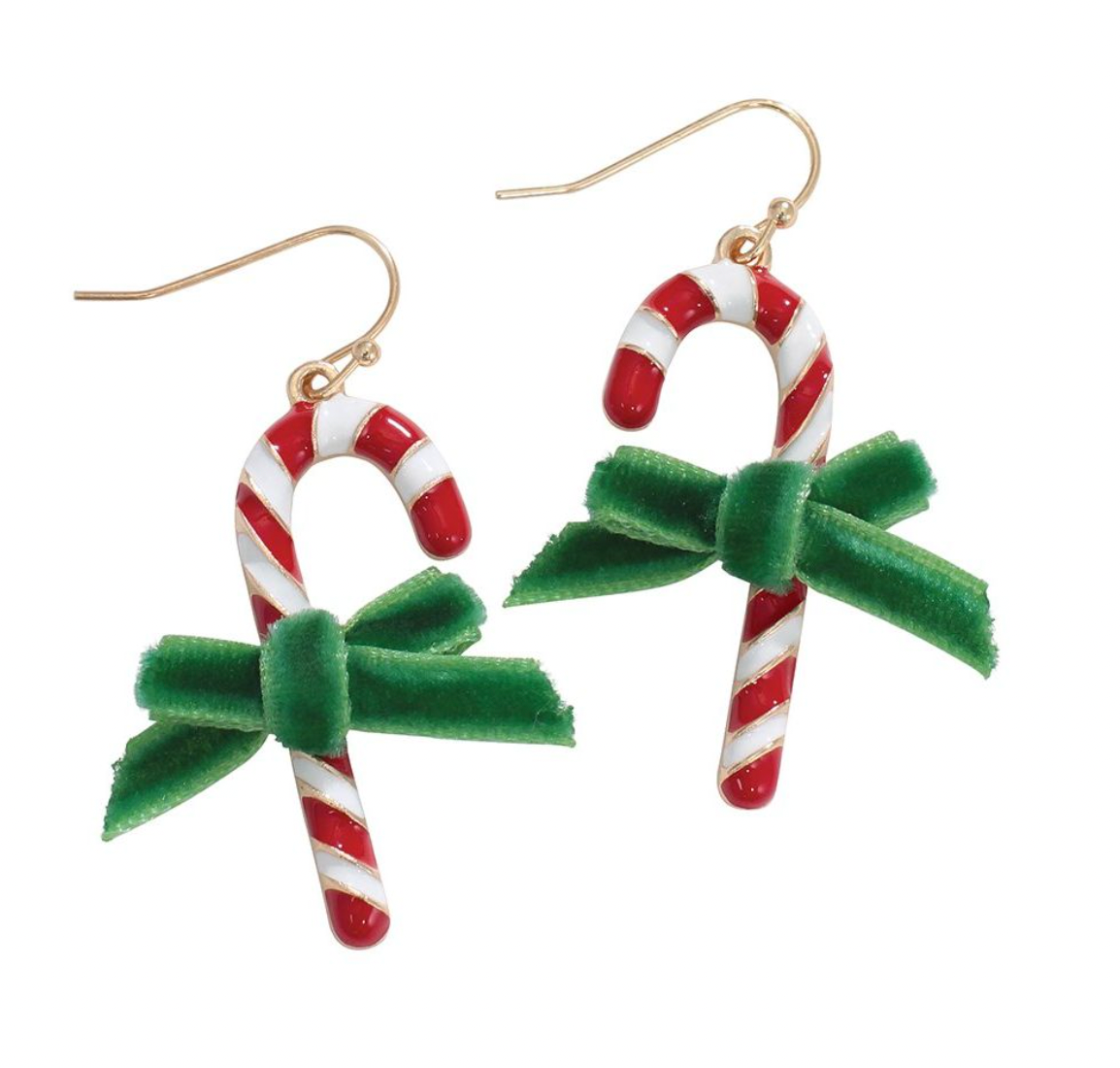 Periwinkle Candy Canes Velvet Bow Earrings