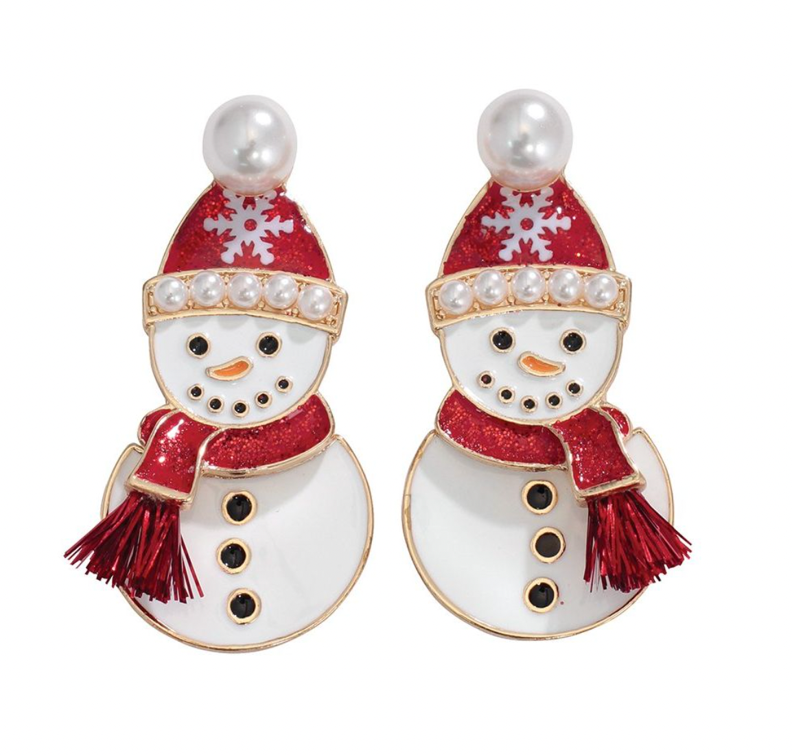 Periwinkle Enamel Snowmen W Pearls Earrings