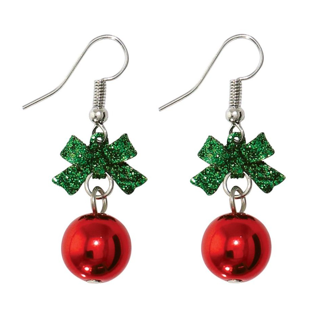 Periwinkle Green Bow Red Ornament Earrings