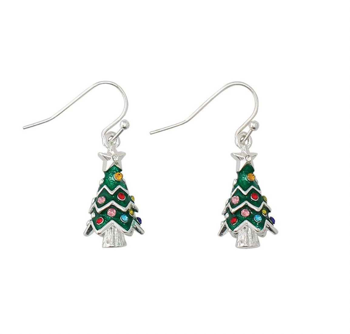 Periwinkle Trimmed Christmas Tree Earrings