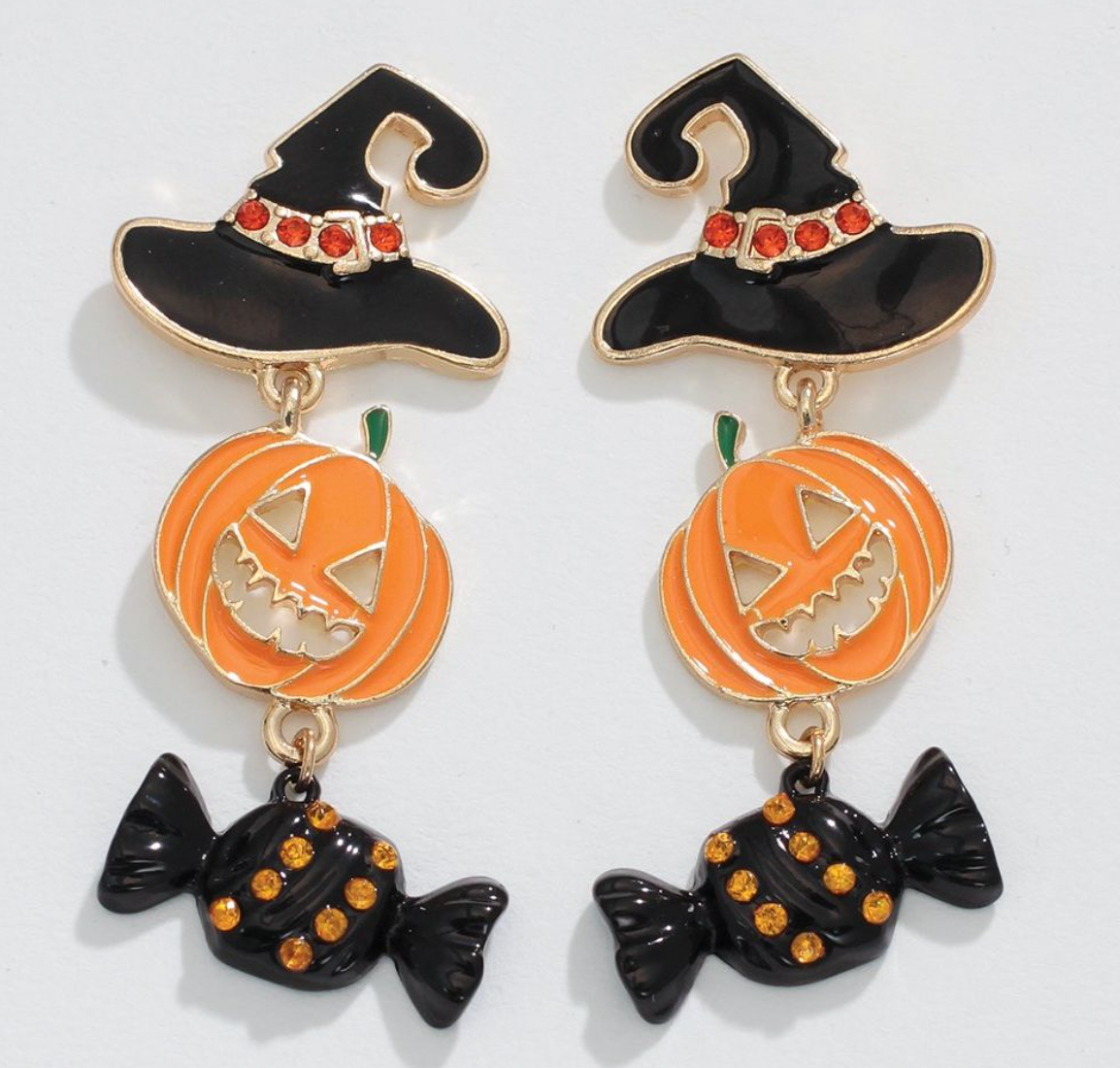 Periwinkle Witch Hat Pumpkin Candy Earrings