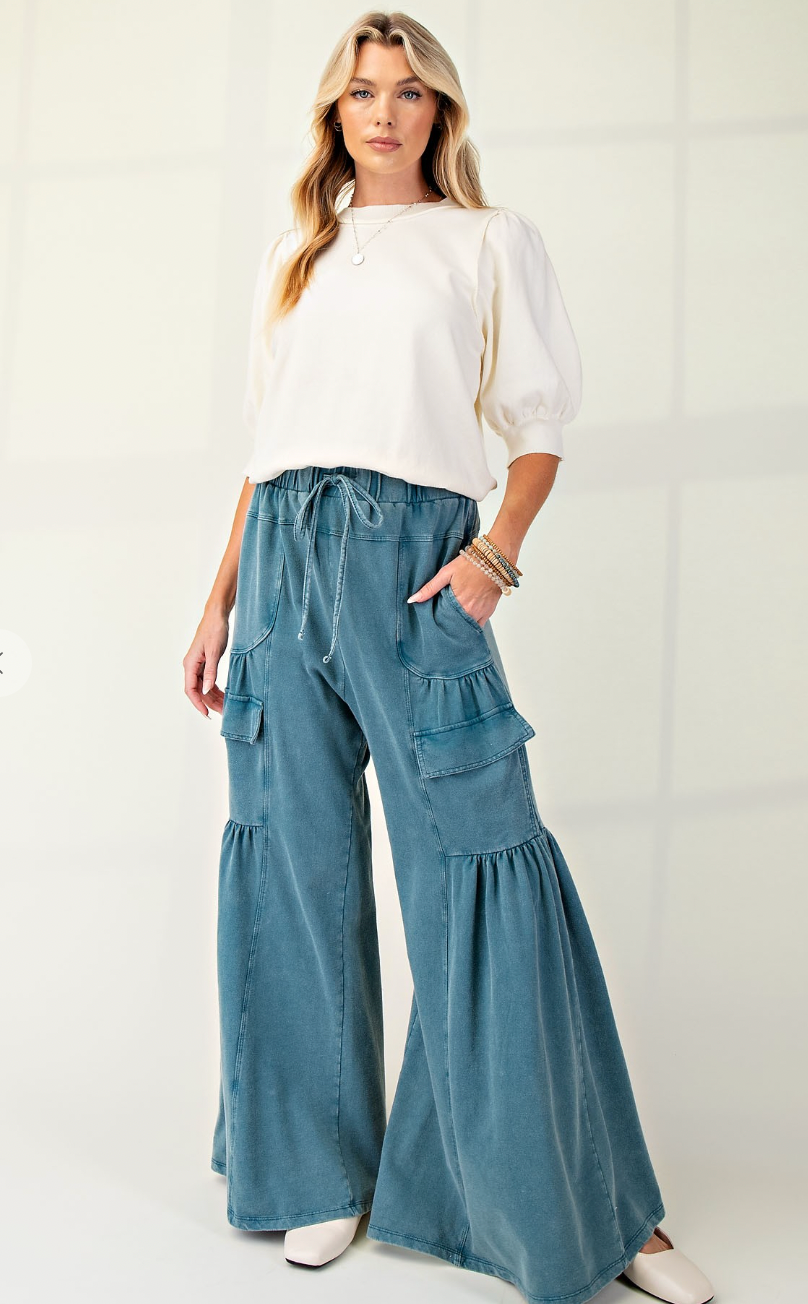 Mineral Wash Ruffle Bottom Pants by Easel